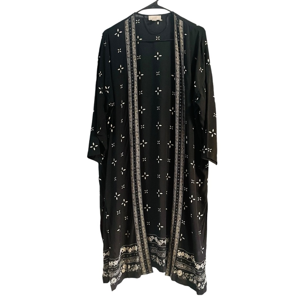 LOFT outlet black cover up long quarter sleeve black white bandana print M/L